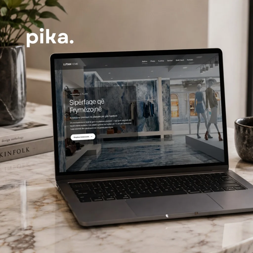 Lutian Home website on a laptop — premium tiles, bathroom and kitchen showroom by Pika Marketing